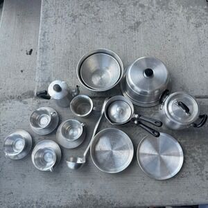 Vintage Aluminum Toy Kitchen Cookware Set Play‎ Pots Pans Utensils